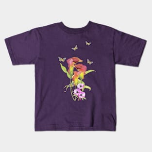 Calla And Anemone Flowers With Butterflies Kids T-Shirt